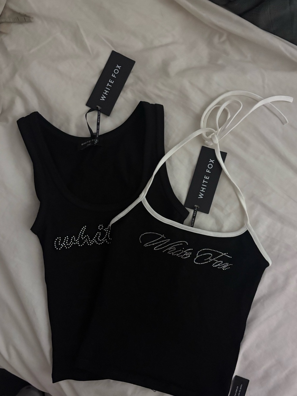 BUNDLE BNWT White Fox Boutique Black Rhinestone Trim & Logo Tank Pack